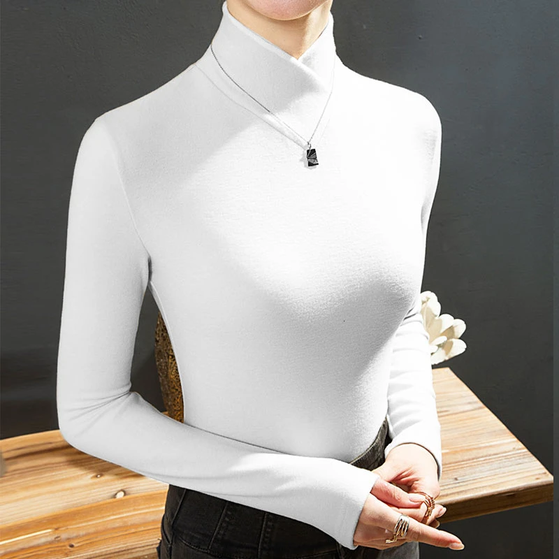 K-POP Style Fleece Turtleneck Tee for Women | Korean Streetwear Long Sleeve Top