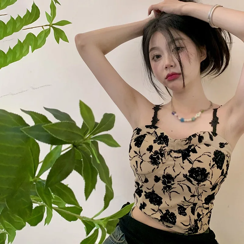 K-POP Style Flower Print Sleeveless Camisole for Gen Z Women