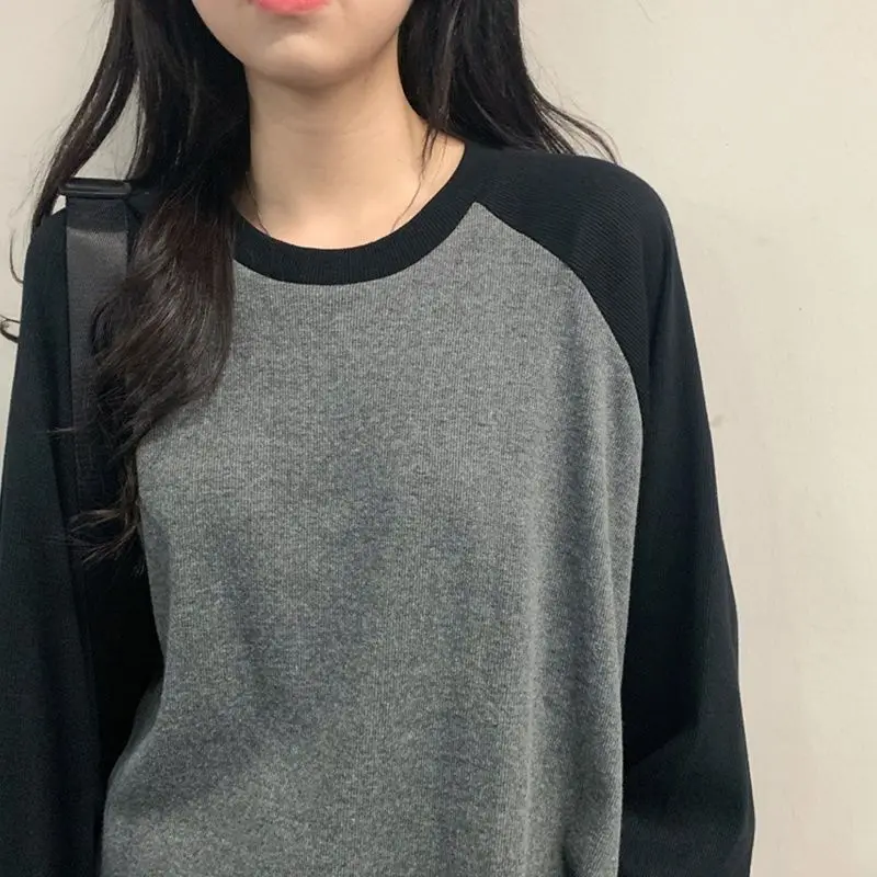 K-POP Style Grey Long Sleeve T-Shirt for Women | Korean Fashion Streetwear Tee