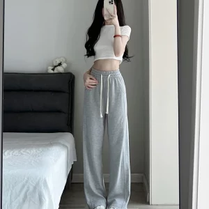 K-POP Style Grey Wide Leg Sweatpants for Gen Z Women - Autumn Streetwear Fashion