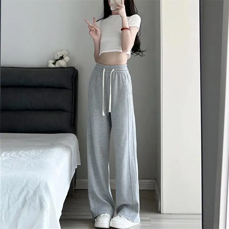 K-POP Style Grey Wide Leg Sweatpants for Gen Z Women - Autumn Streetwear Fashion