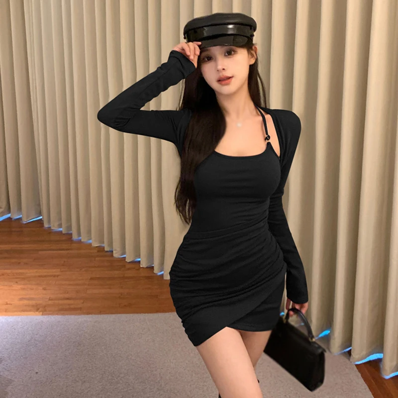 K-POP Style Halter Irregular Bodycon Dress | Fashionable Slim Fit for Women