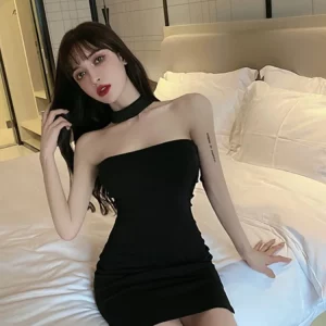 K-POP Style Halter Neck Little Black Dress for Gen Z Women