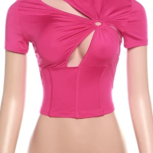 K-POP Style Hollow Crop Top for Gen Z & Y2K Women | Sexy Solid O-Neck Tee for Nightclub & Streetwear