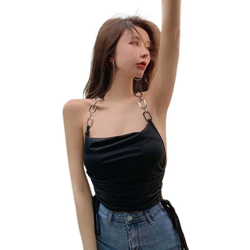 K-POP Style Korean Patchwork Open Back Strap Vest for Gen Z