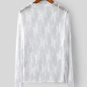 K-POP Style Lace Floral Embroidered Mesh Blouse for Women