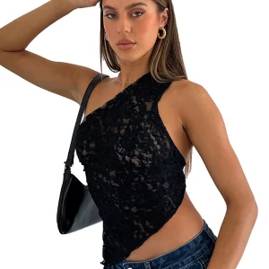 K-POP Style Lace Off-Shoulder Crop Top with Irregular Hem - Gen Z Streetwear