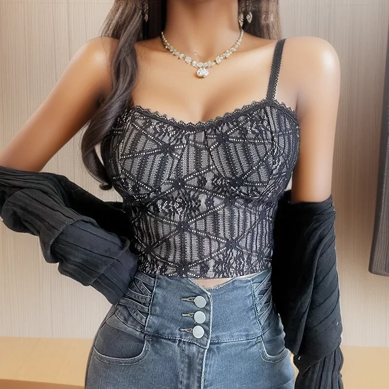 K-POP Style Lace-Up Camisole with Padded Pleats & Hollow Out Detail