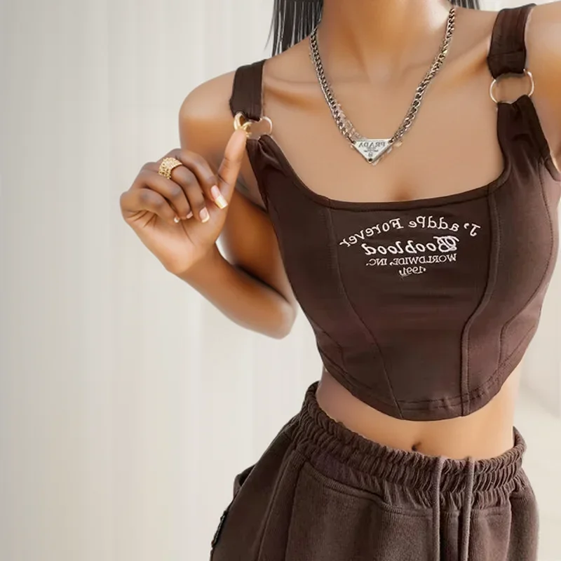 K-POP Style Letter Embroidered Crop Tops for Gen Z | Y2K Fashion Tank Tops