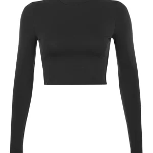 K-POP Style Long Sleeve Crop Top: Casual Black & White Tee for Women