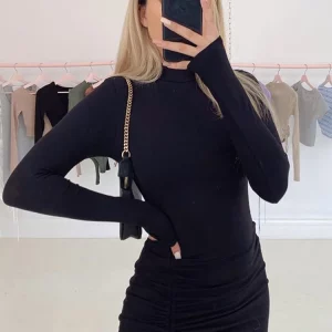 K-POP Style Long Sleeve Ruched Bodycon Dress | Women's Turtleneck Mini Dress for Gen Z & Y2K Fashion |