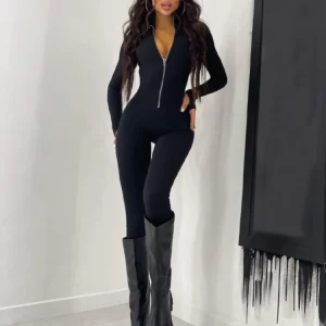 K-POP Style Long Sleeve Zipper Jumpsuit for Women | Streetwear Romper for Gen Z & Y2K Fashion | Trendy