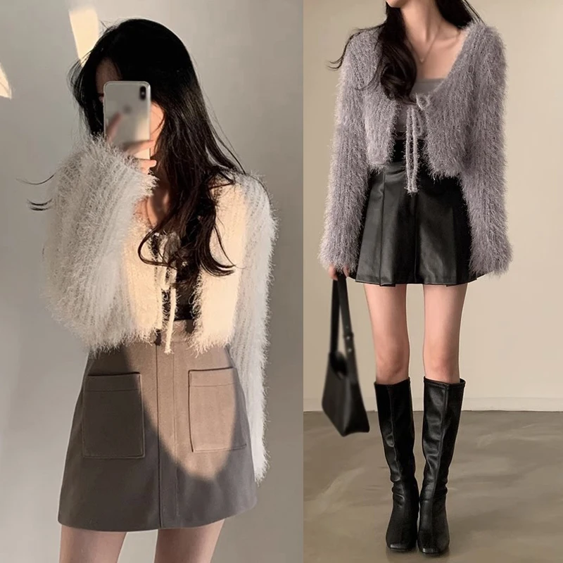 K-POP Style Mink Velvet Knit Cardigan for Women | Cozy Autumn/Winter Sweater