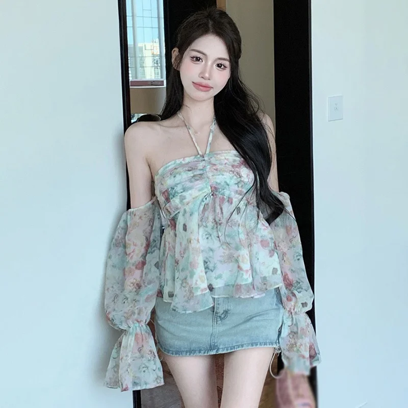 K-POP Style Off Shoulder Chiffon Top for Gen Z & Y2K Fashion