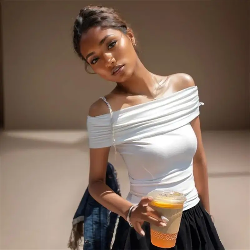 K-POP Style Off Shoulder Crop Top | Pleated Sleeveless Women's Streetwear Fashion