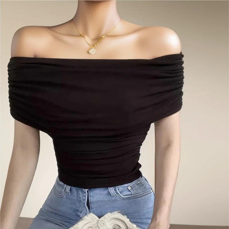 K-POP Style Off Shoulder Crop Top | Pleated Sleeveless Women's Streetwear Fashion