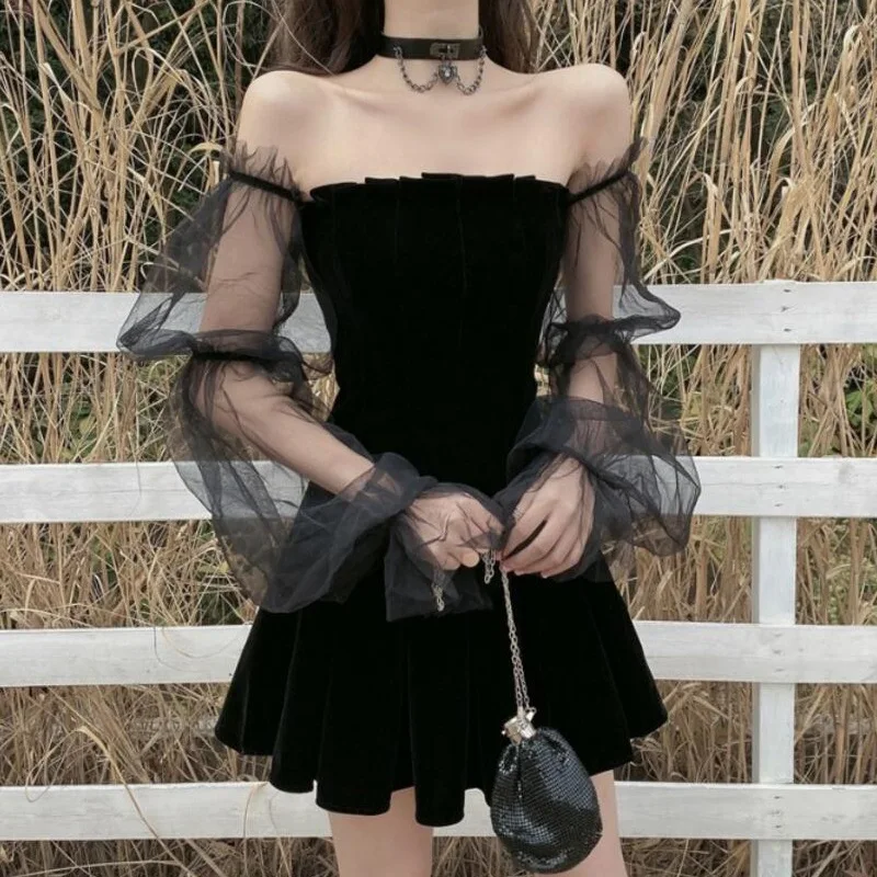 K-POP Style Off Shoulder Mesh Bubble Sleeve Dress for Gen Z & Y2K Fashion | Streetwear Chic for Summer Shopping & Parties