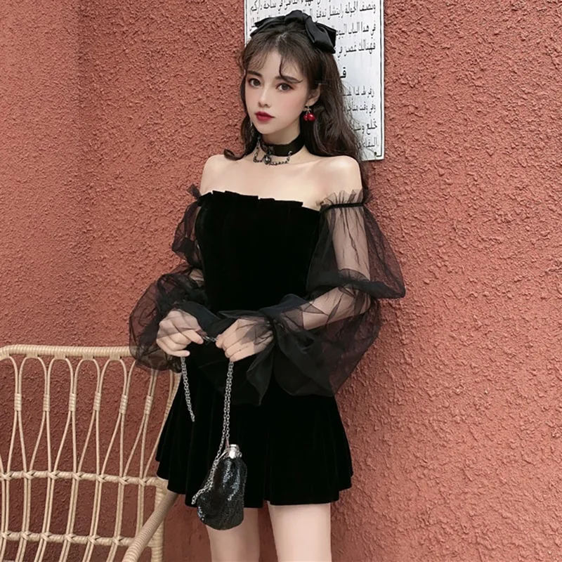 K-POP Style Off Shoulder Mesh Bubble Sleeve Dress for Gen Z & Y2K Fashion | Streetwear Chic for Summer Shopping & Parties