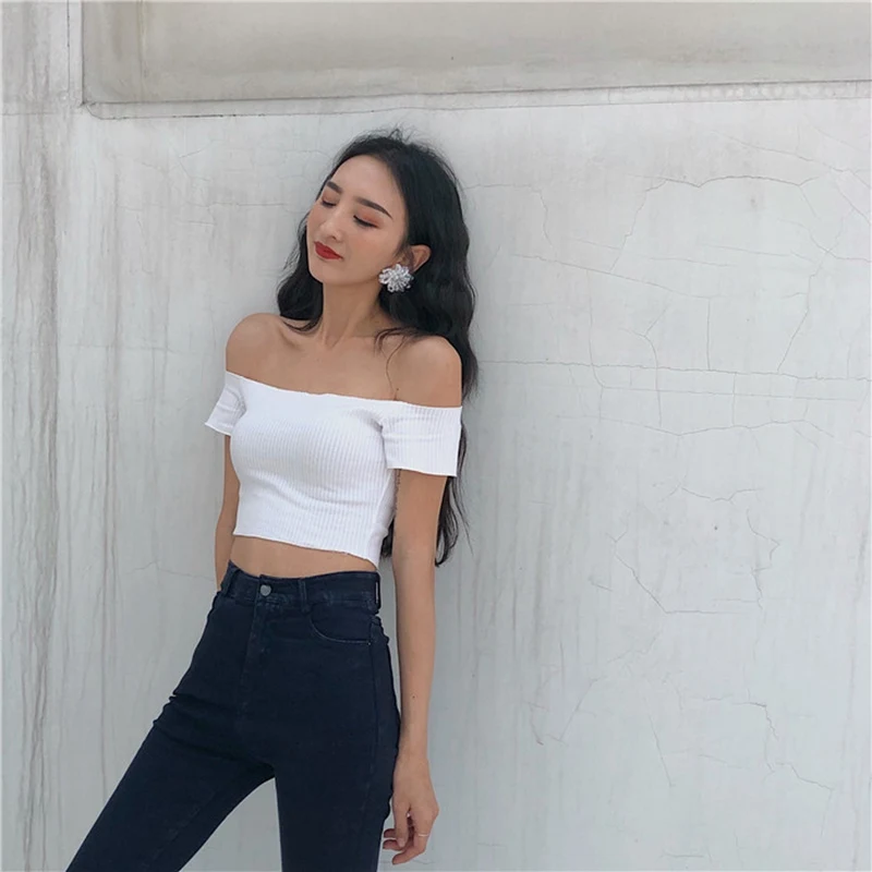 K-POP Style Off Shoulder Tube Top: Youthful Women's Korean Fashion Streetwear