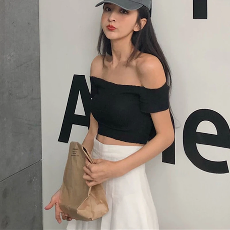 K-POP Style Off Shoulder Tube Top: Youthful Women's Korean Fashion Streetwear