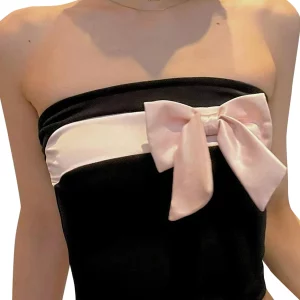 K-POP Style Pink Bow Black Crop Top for Gen Z & Y2K Fashion