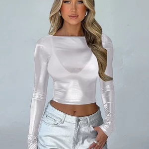 K-POP Style Pu Leather O Neck Crop Top | Women's Streetwear Fashion