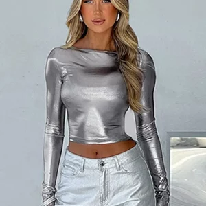 K-POP Style Pu Leather O Neck Crop Top | Women's Streetwear Fashion