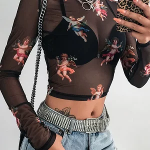 K-POP Style Sheer Mesh Turtleneck Top | Gen Z Y2K Fashion