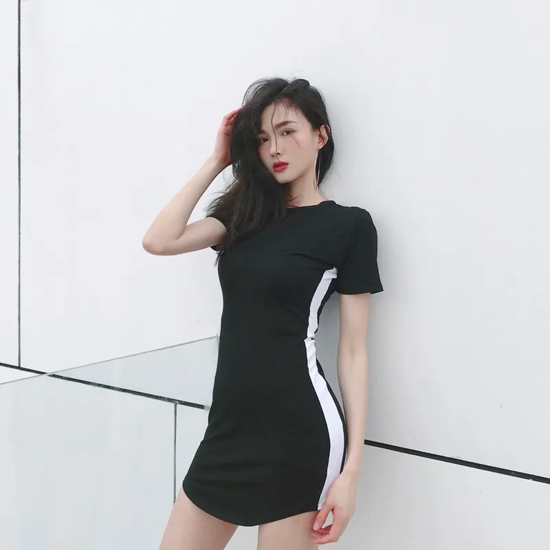 K-POP Style Short Sleeve Mini Dress | Casual Striped O-Neck T-shirt for Women | Sexy Slim Fit Streetwear