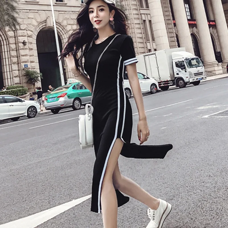 K-POP Style Side Slit Dress: Hip Wrap Mid-length, Sexy & Slim Fit