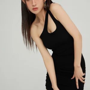 K-POP Style Sloping Shoulder Bodycon Mini Dress | Gen Z Fashion