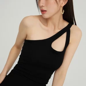 K-POP Style Sloping Shoulder Bodycon Mini Dress | Gen Z Fashion