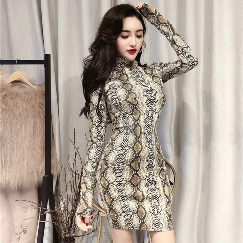 K-POP Style Snake Print Turtleneck Dress | Gen Z Y2K Fashion