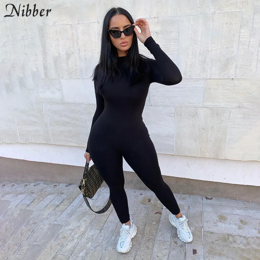 K-POP Style Solid Color Long-sleeve Bodycon Jumpsuit for Gen Z Women