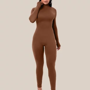 K-POP Style Solid Turtleneck Bodycon Jumpsuit for Gen Z & Y2K Fashion