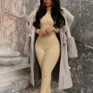 K-POP Style Solid Turtleneck Bodycon Jumpsuit for Gen Z & Y2K Fashion