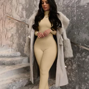 K-POP Style Solid Turtleneck Bodycon Jumpsuit for Gen Z & Y2K Fashion