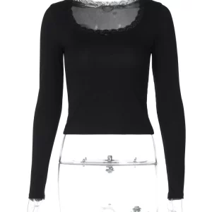 K-POP Style Square Collar Long Sleeve Crop Top for Women - Streetwear Fashion for Gen Z & Y2K