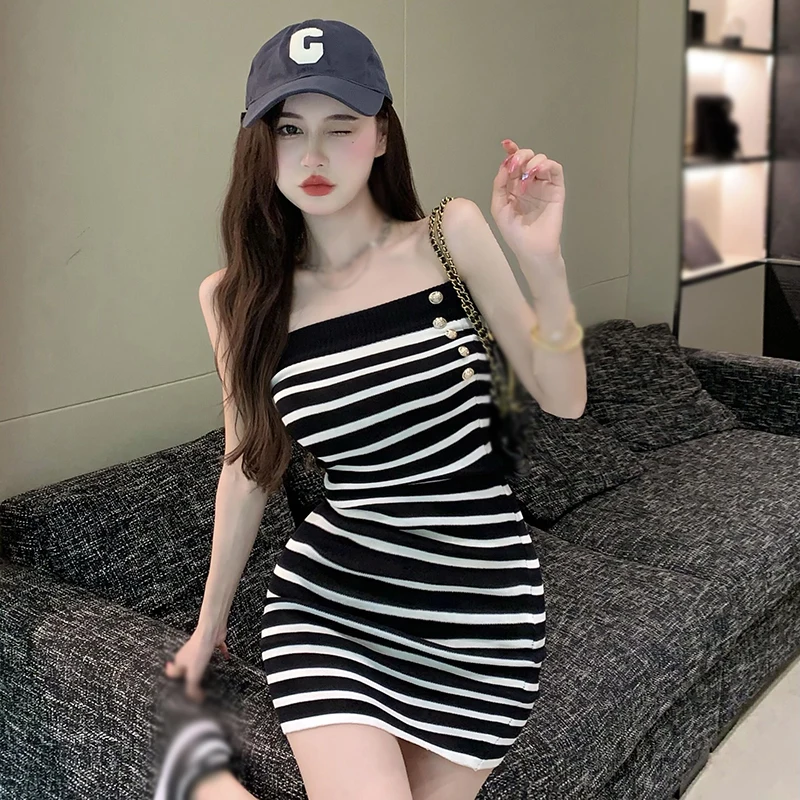 K-POP Style Strapless Knitted Dress | Sleeveless Slim Fit Hip Wrap | Gen Z Y2K Fashion | Streetwear for Women