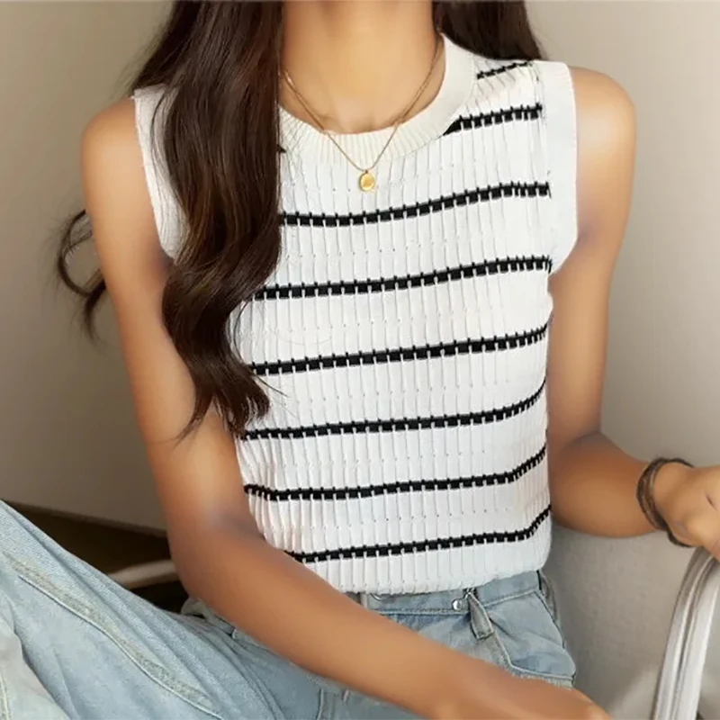 K-POP Style Striped Tank Top: Women's Summer Knitted Camisole