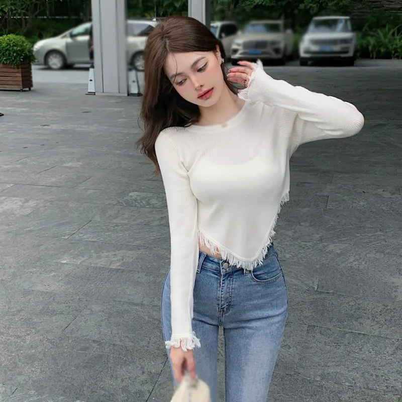 K-POP Style Tassel Knit Pullover: Women's Irregular Sweater