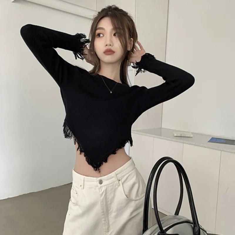 K-POP Style Tassel Knit Pullover: Women's Irregular Sweater