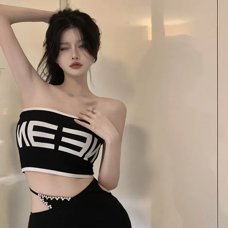 K-POP Style Tube Top: Knitted Alphabet Camisole for Gen Z Fashion