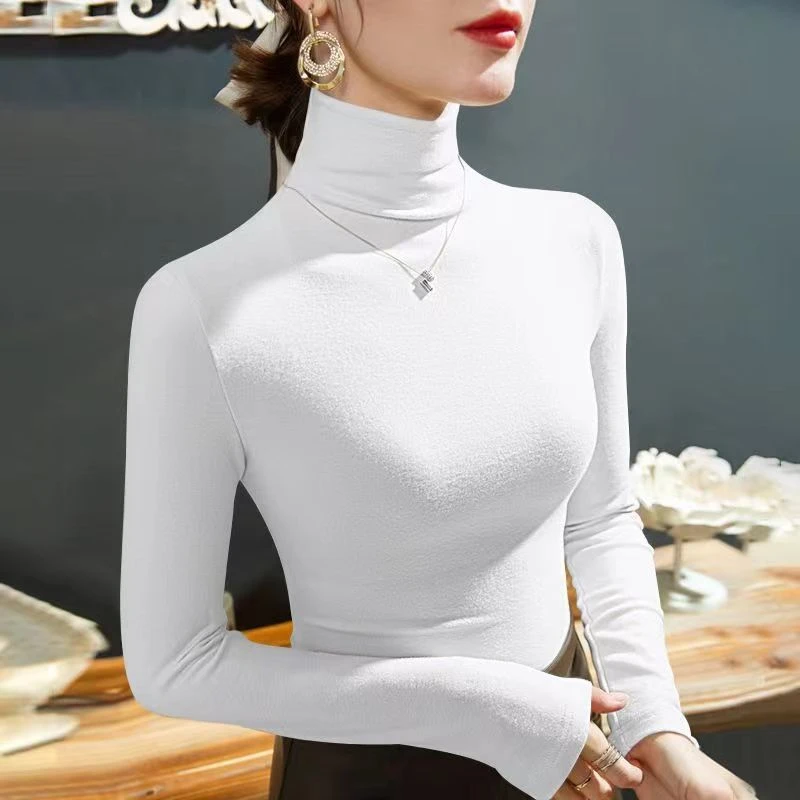 K-POP Style Turtleneck Fleece Shirt for Women | Winter Fashion Long Sleeve Top