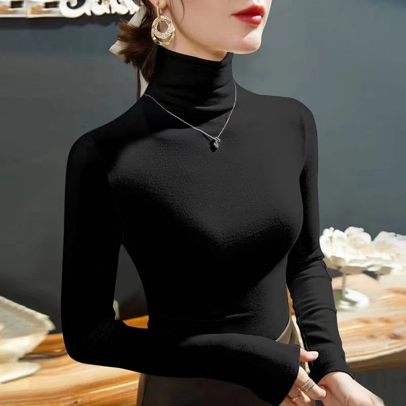 K-POP Style Turtleneck Fleece Shirt for Women | Winter Fashion Long Sleeve Top