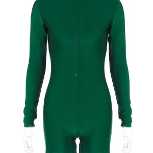 K-POP Style Turtleneck Zip-Up Playsuit for Women | Streetwear Fashion