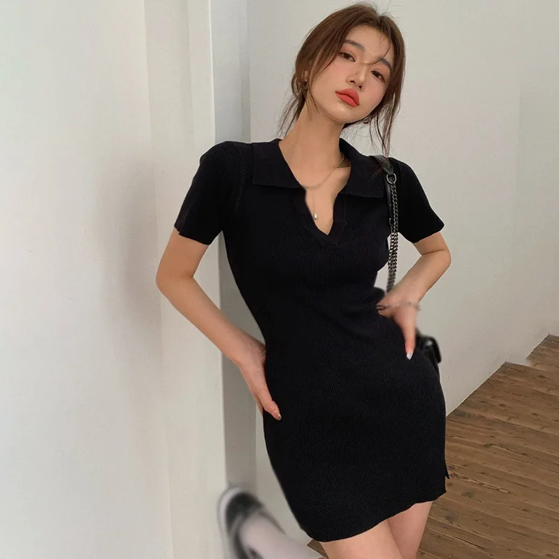 K-POP Style V-Neck Bodycon Dress for Gen Z & Y2K Fashion | Sexy Slim Fit Sundress for Women