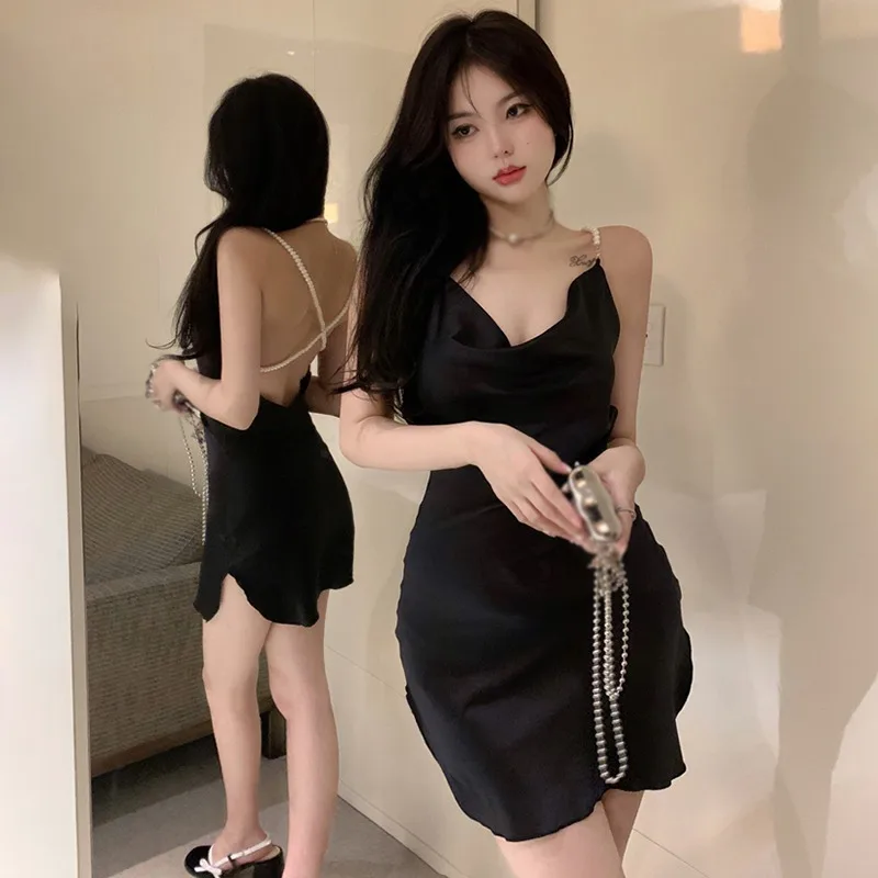 K-POP Style V-Neck Satin Dress | Women's Summer Streetwear