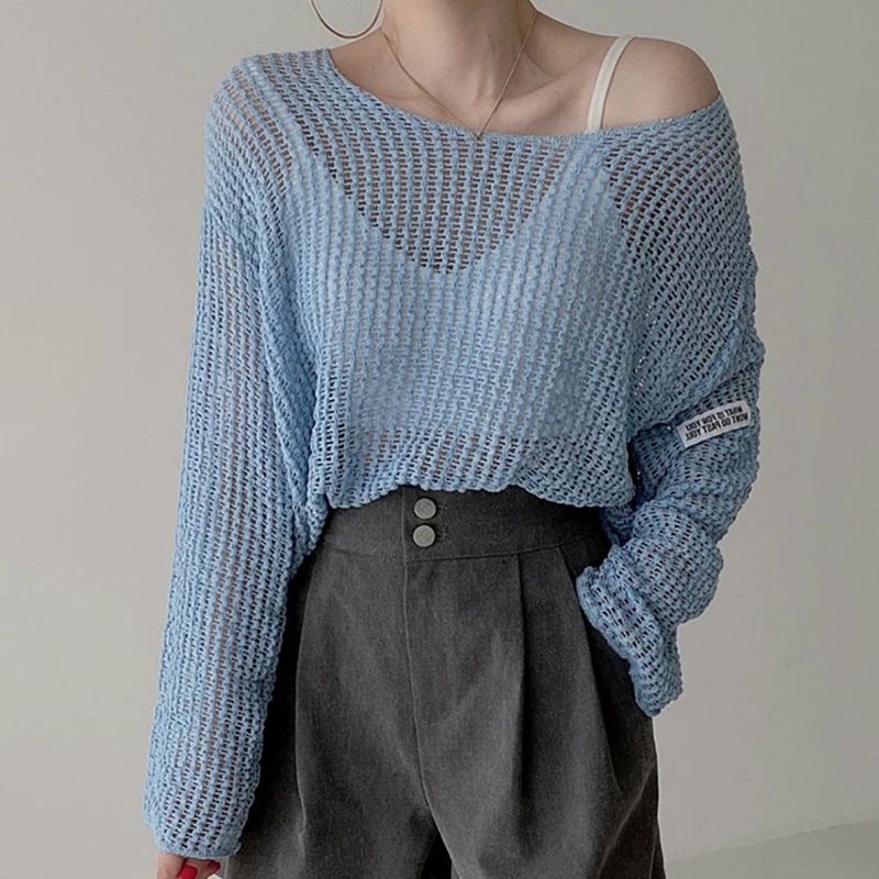 K-POP Style Women's Hollow Out Knit Crop Top | Streetwear Fashion