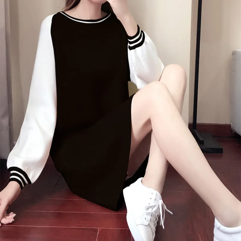 K-POP Style Women's Hoodie Mini Dress | Loose Fit Solid Color A-Line | Streetwear Fashion for Gen Z & Y2K Trend